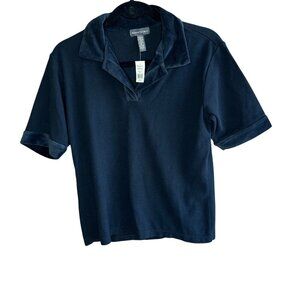 Banana Republic Vintage Black Velvet Collar Cuffs Casual Top T-shirt NWT Size L